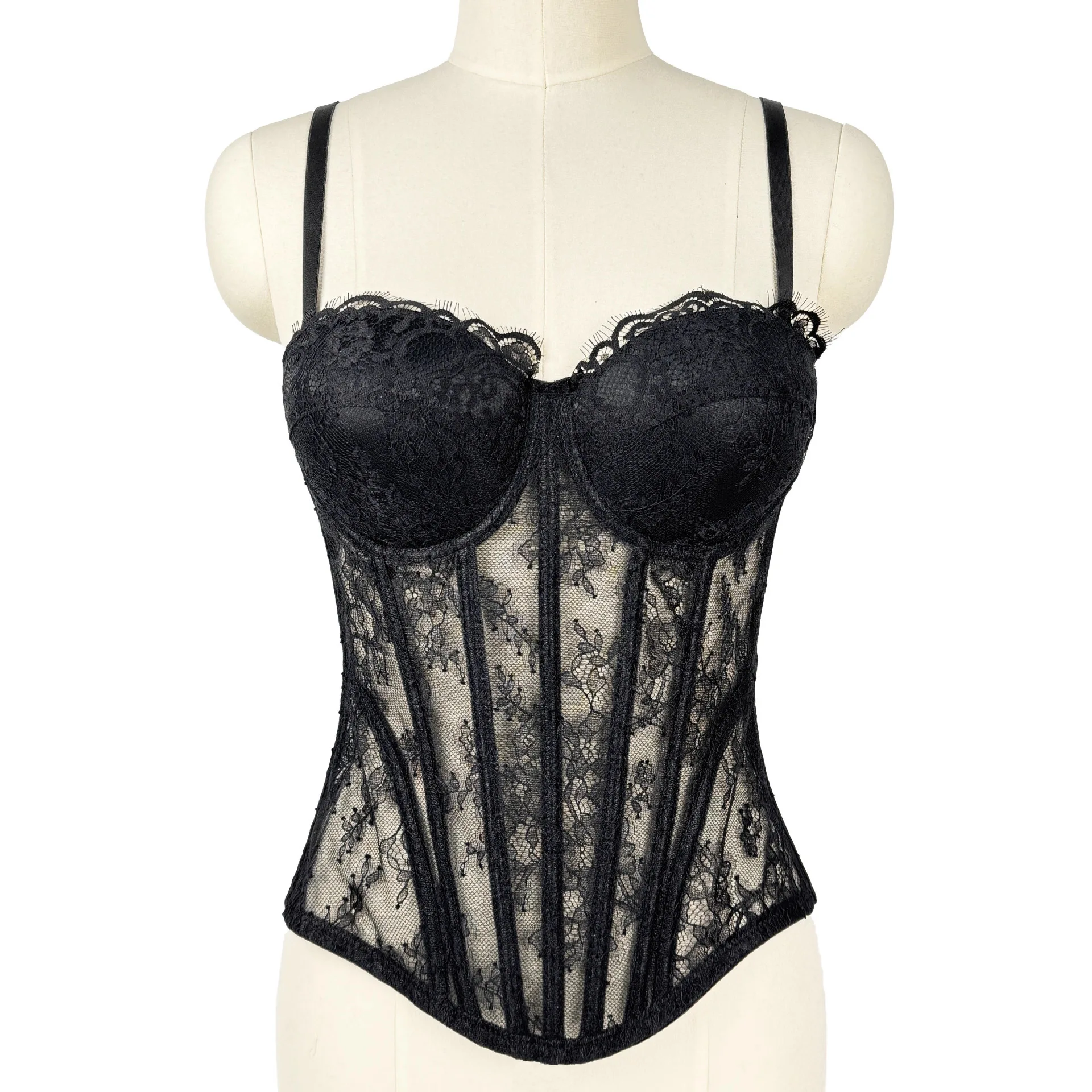 

Women's Lace-Up Bustier Corset with Removable Padded Bra, Fishbone Boned Waist Trainer Bustiers & Corsets Sexy Tops for Women