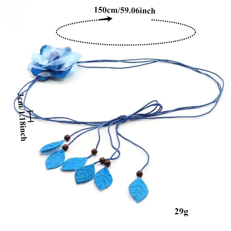 Fashionable Casual Versatile Chiffon Floral-Print Slim Belt – Korean-Style Sweet Knotted Chain Belt with Fringe for Women3
