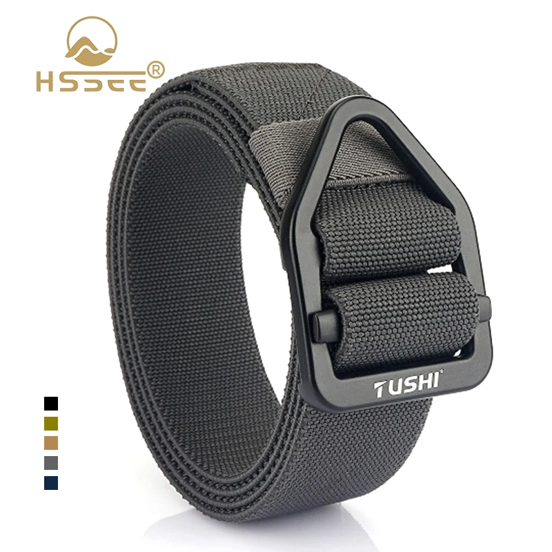 HSSEE New Elastic Belt for Male Alloy Metal Buckle Tactical Outdoor Belt 38mm Casual Belt Men\'s Jeans Waistband