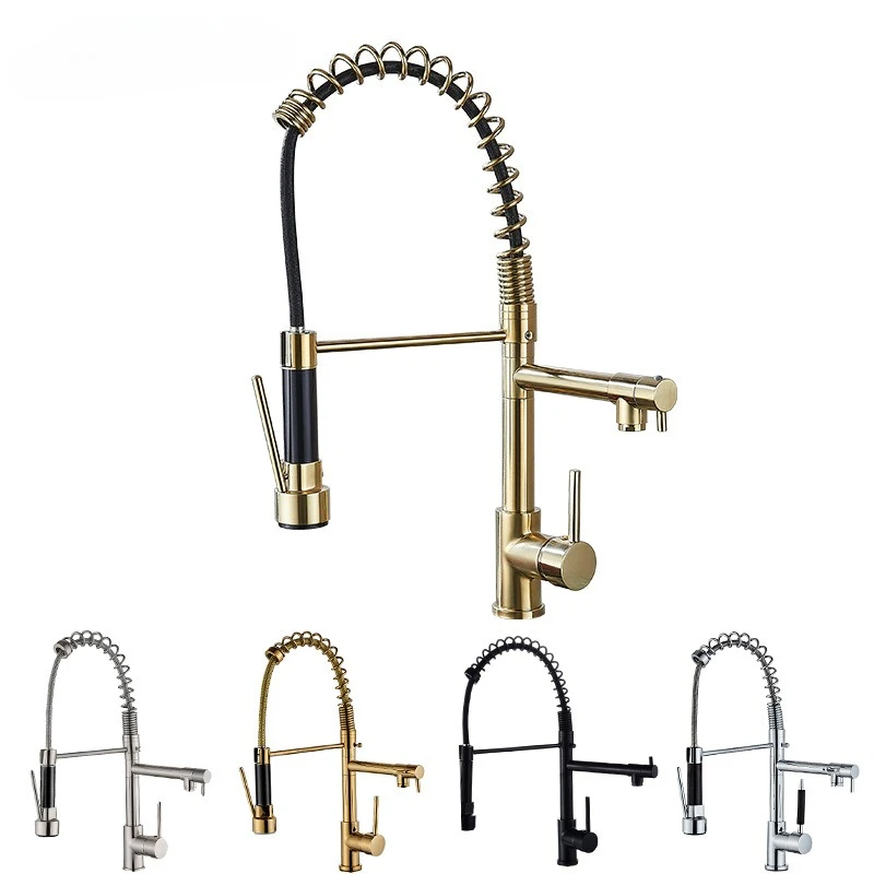 

Multifunctional double water outlet American pull spring faucet household kitchen vegetable basin sink splash proof faucet hot a