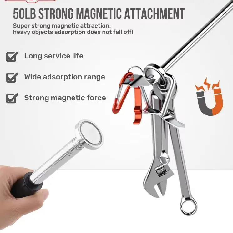 New 50LB Strong Magnetic Telescopic Picker for Hard To Reach Retractable Stainless Steel Pen Pickup Stick Magnet Pickup Tool