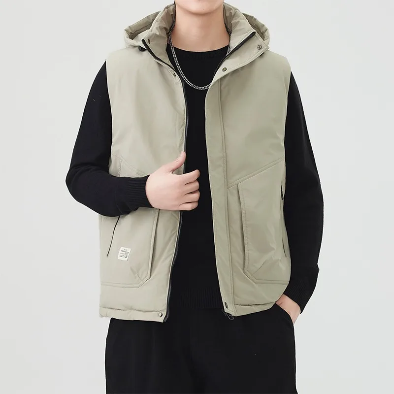 Men's Clothing Solid Color Hooded Sleeveless Zipper Pocket Cardigan Jacket Vest Fashion Casual Top