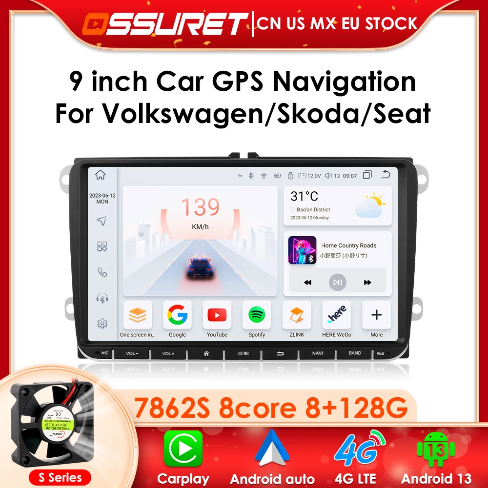 9 \'\'Android 13 Auto Multimedia di Navigazione GPS 1280*720 8 Core per VW Volkswagen Skoda POLO GOLF PASSAT JETTA TIGUAN TOURAN Caddy