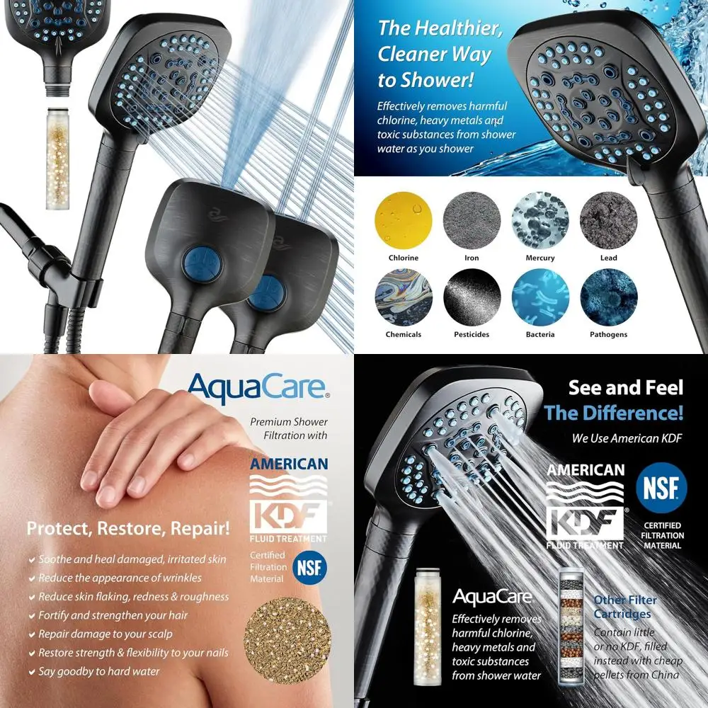 High-Purity 10-Spray Filtered Showerhead - Removes Chlorine for Skin and Hair Health, Cleans Tubs, Tiles, Pets - Hard Water Soft