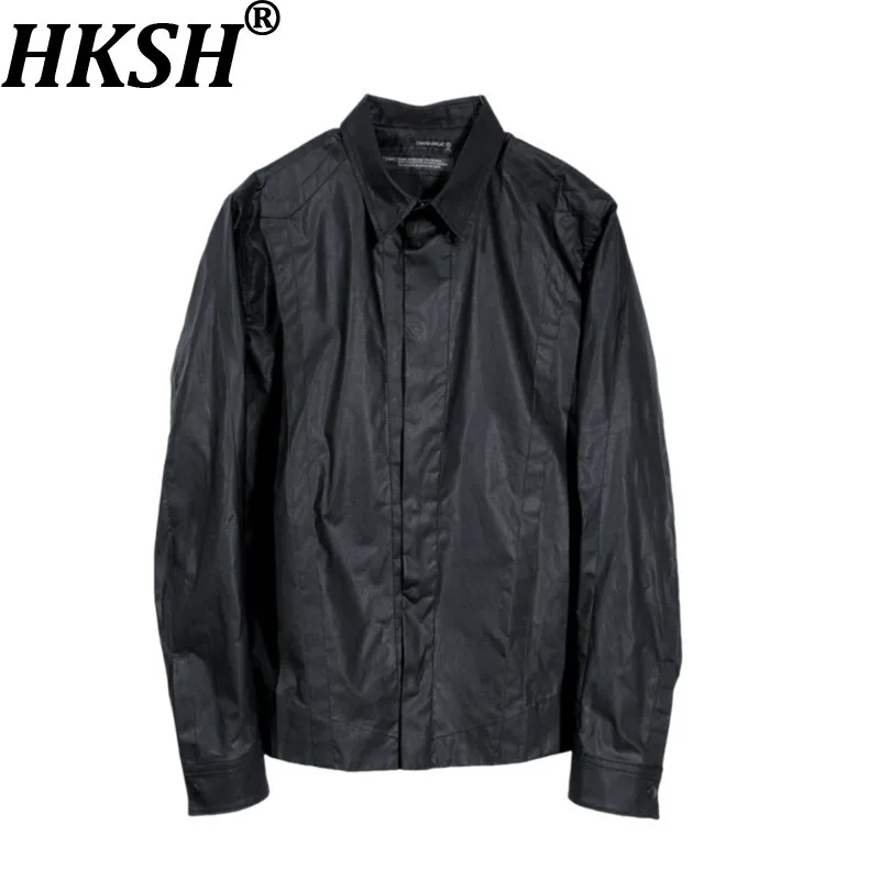 

HKSH Spring Autumn New Men Tide Dark Waste Land Style Batik Geometric Slim Fit Shirts Irregular Hem Shirt Trend Chic Ins HK19814
