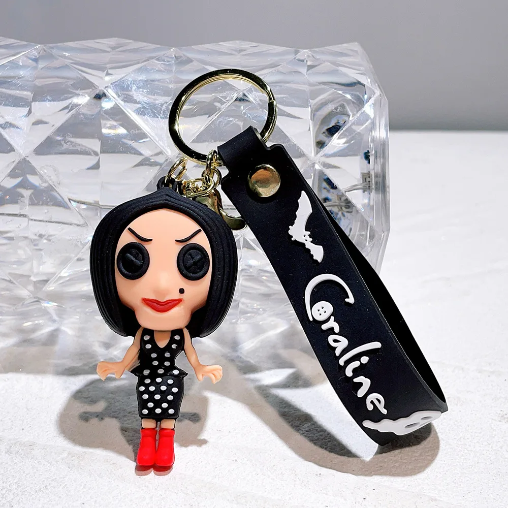 Classic Movie Coraline & the Secret Door Doll Keychain Coraline Model Pendant Key Chain Toy for Car Bag Ornament Charm Keyholder