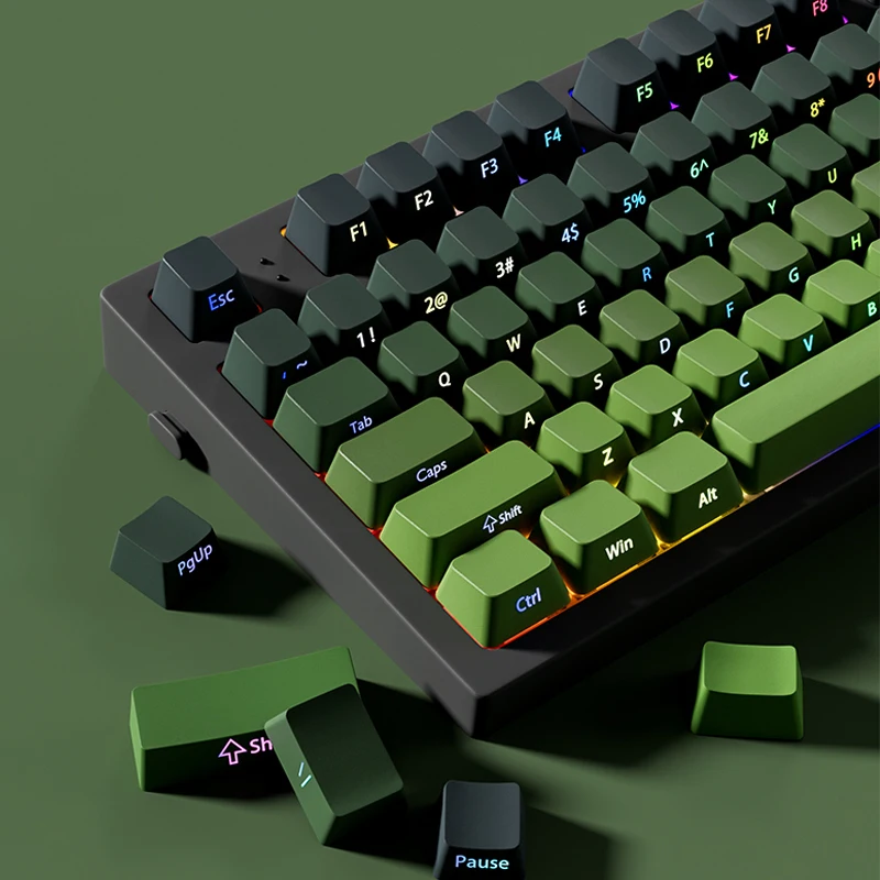 Imagem -03 - Teclas Impressas Lateralmente Matcha Gradiente Pbt Tiro Duplo Brilhante Através de Teclas Perfil Oem 135 Teclas para Interruptores mx Teclados para Jogos
