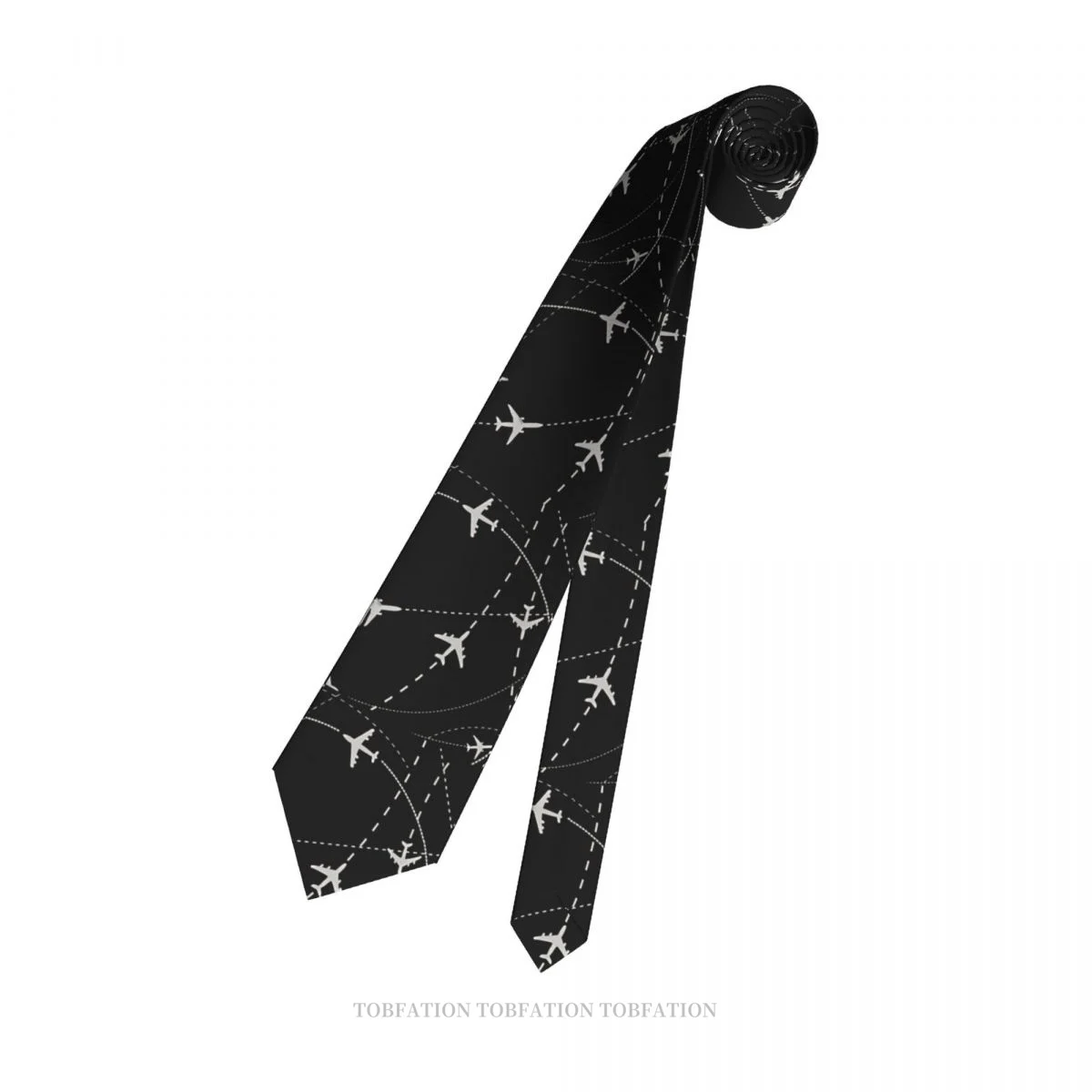 Night Flight Routes Airplane Airport Sign Classic Men\'s Printed Polyester 8cm Width Necktie Cosplay Party Accessory