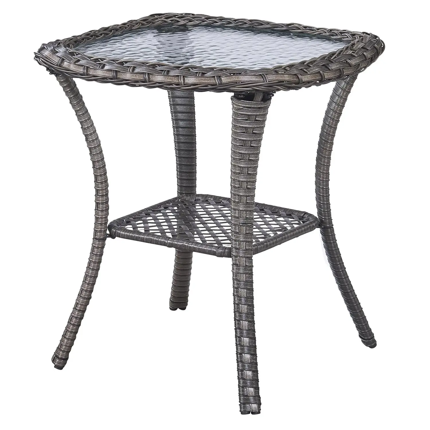 Small Outdoor Side Table - 50 LBS Weight Capacity Wicker Side Table with Storage, Tempered Glass Top Patio Side, Customized