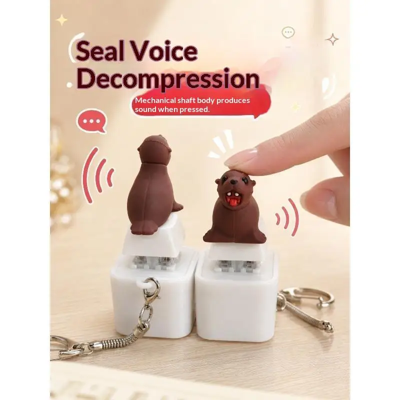 1Pcs Cute Seal Keycap Keychain Luminous Sounding Stress Relief Creative Fidget Toy Portable Electronic Pendant For Adult