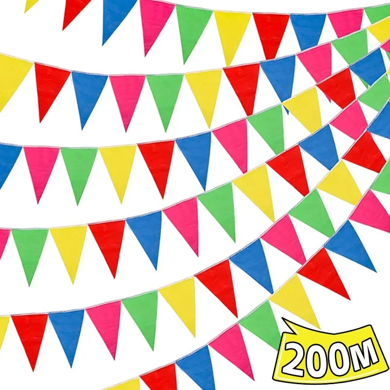 200/100/50M Colorful Triangle Flags Bunting Party Banners Pennant Flag for Outdoor Home Garden Wedding Shop Street Holiday Decor