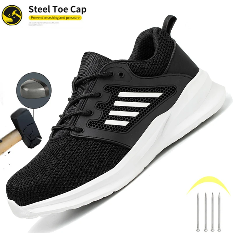 Zapatillas de trabajo para hombre, zapatos con punta de acero, zapatos de seguridad ligeros y transpirables, botas a prueba de pinchazos, calzado de seguridad indestructible a la moda
