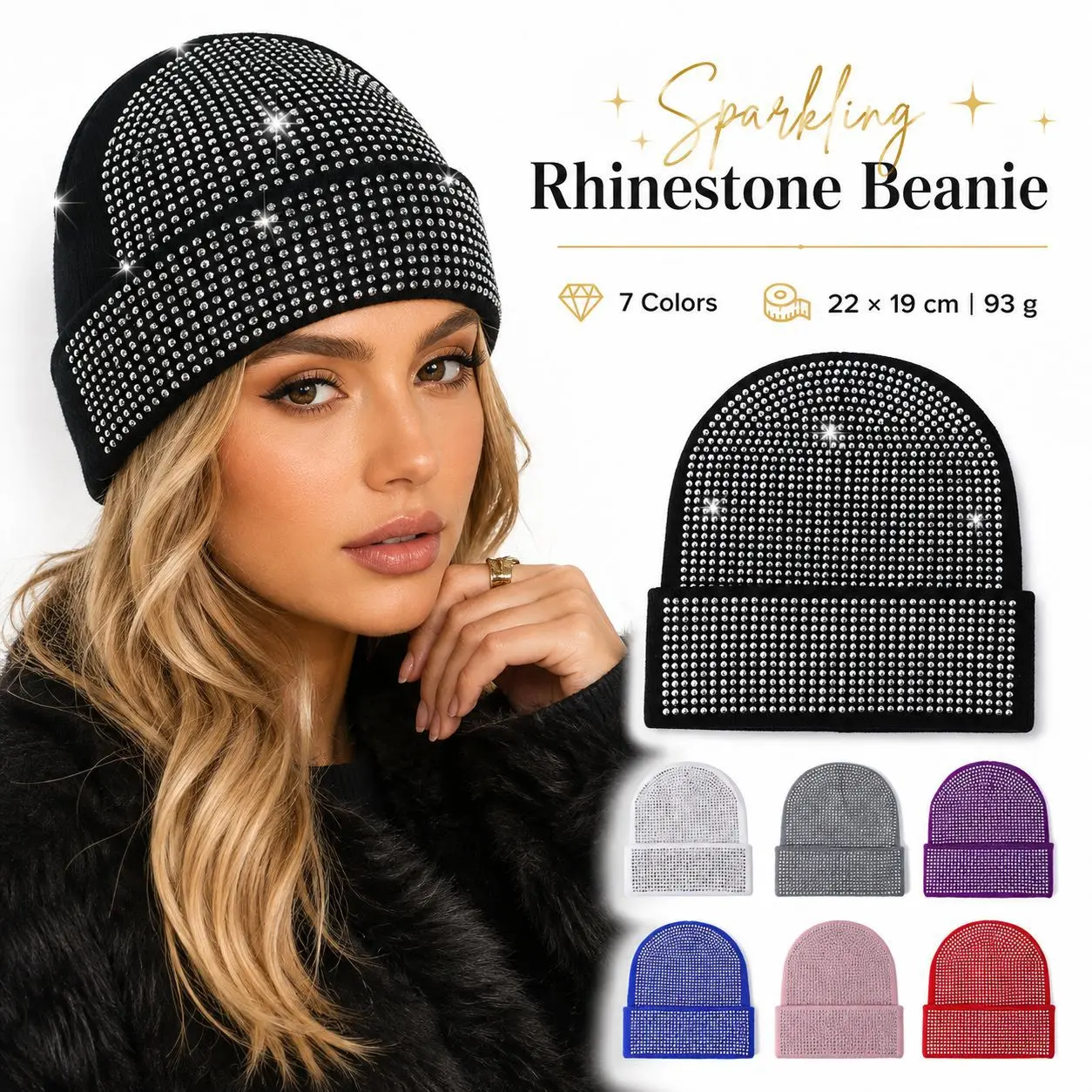 new  trendy rhinestone-embellished knit hat – made from acrylic Cap offering warmth and protection against cold weather