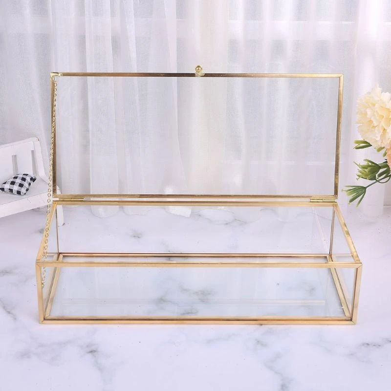 R1WA Large Clear Rectangle Box Rings Bracelet Golden Durable - view 4