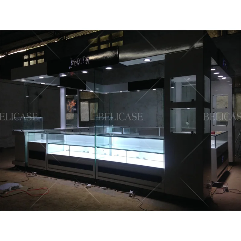 customized.Jewelry Store Showcase Glass Display Counters with Led Lighting Luxury Jewelry Island Shopping Mall Jewelry Kiosk