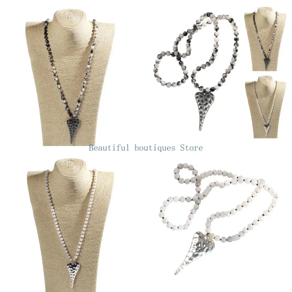 U4LF Long Bohemian Pendant Necklace Bohemian Gemstones Necklace Accessory with Intricate Beadwork for a Trendy Look