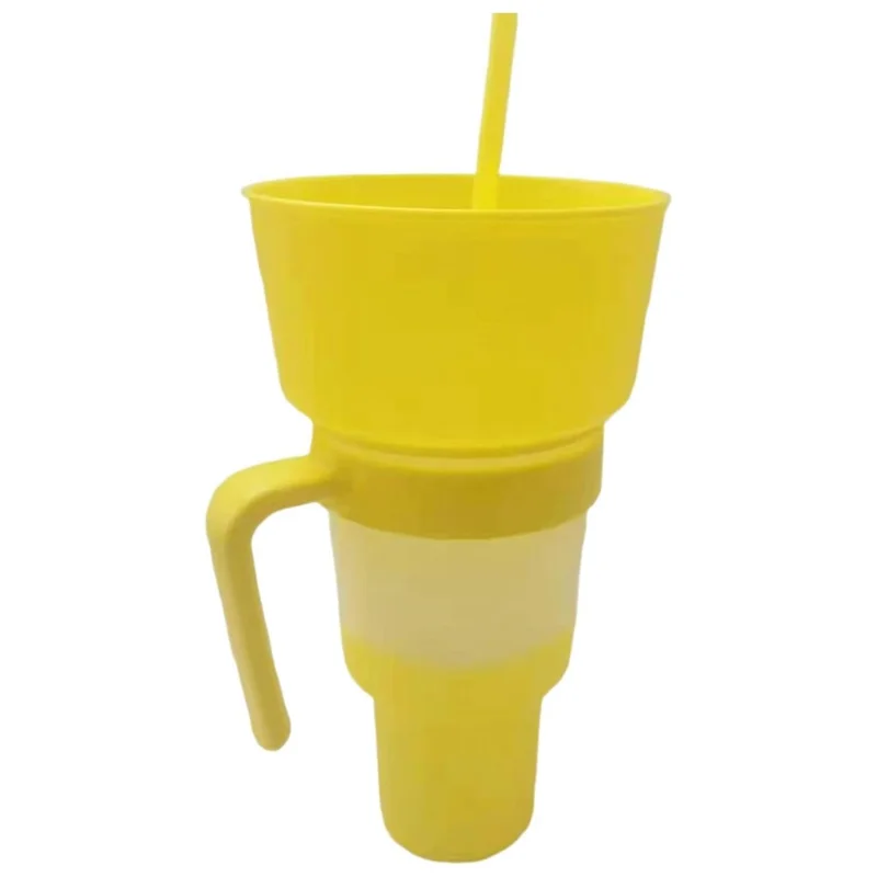 Stadium Tumbler with Snack Bowl, Snack Tumbler, Leakproof Snack Cup, Reusable Snack and Drink Cup for Adults Kids-Yellow