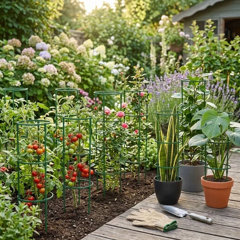 24 Pcs Stackable Green Plant Support Stakes ABS Plastic for Tomatoes Peonies Hydrangeas and Vertical Garden Plants