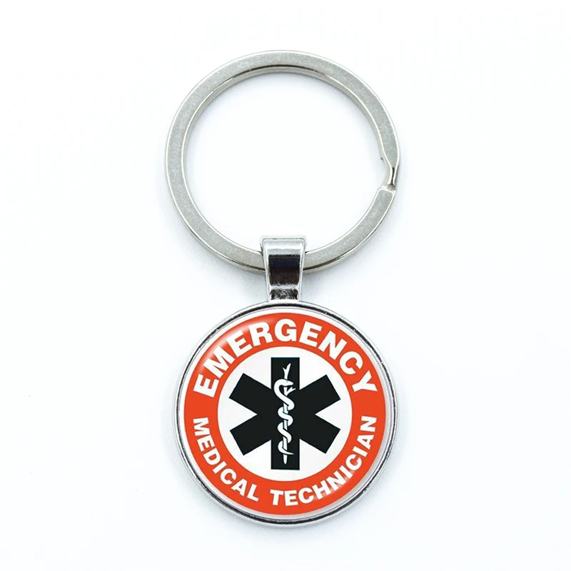 Emergency Medical Technician Paramedic Symbol Glass Pendant Keychain Jewelry Charm Bag Souvenir Key Ring