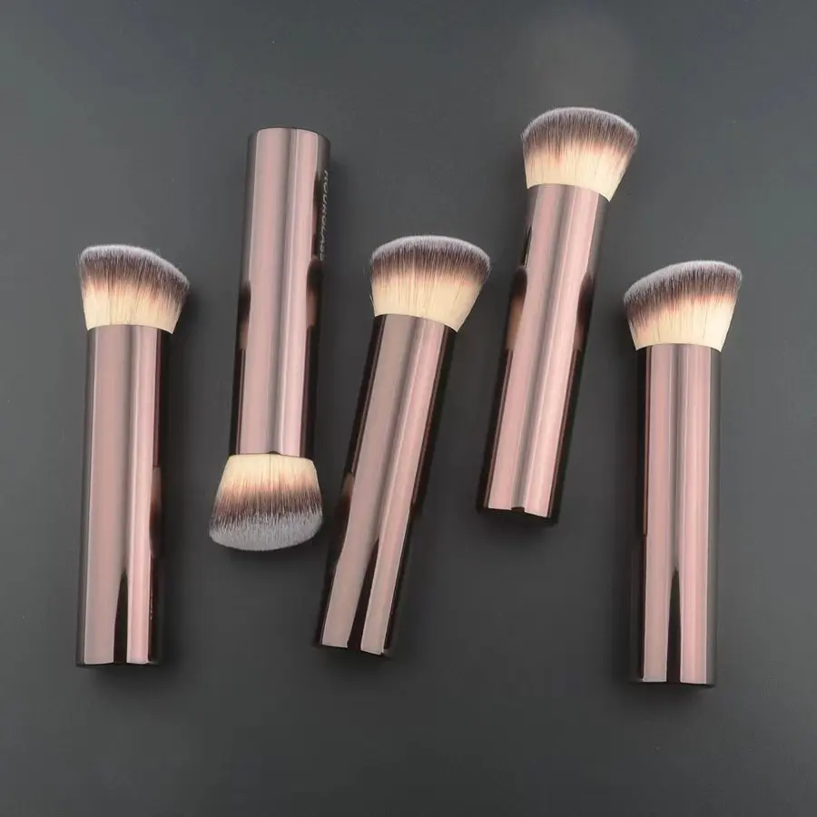 Brocha para base de maquillaje en ángulo, 1 piezas, mango de Metal, tubo de aluminio, reloj de arena, cosmética de alta calidad