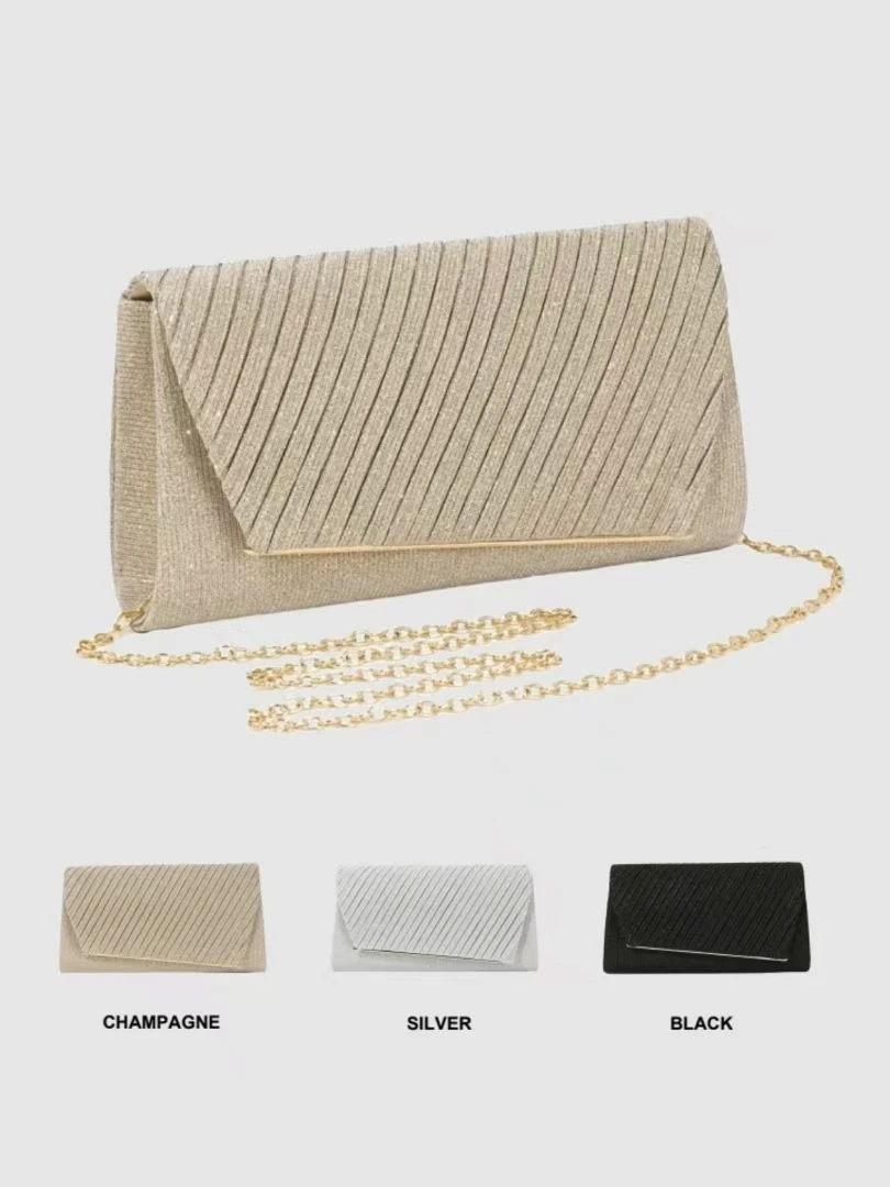 Women's Clutch Bag, Glitter Bling, Luxury, Shiny Envelope Clutch Bag With Thin Cross Textured Gold Hardware Pu For Women