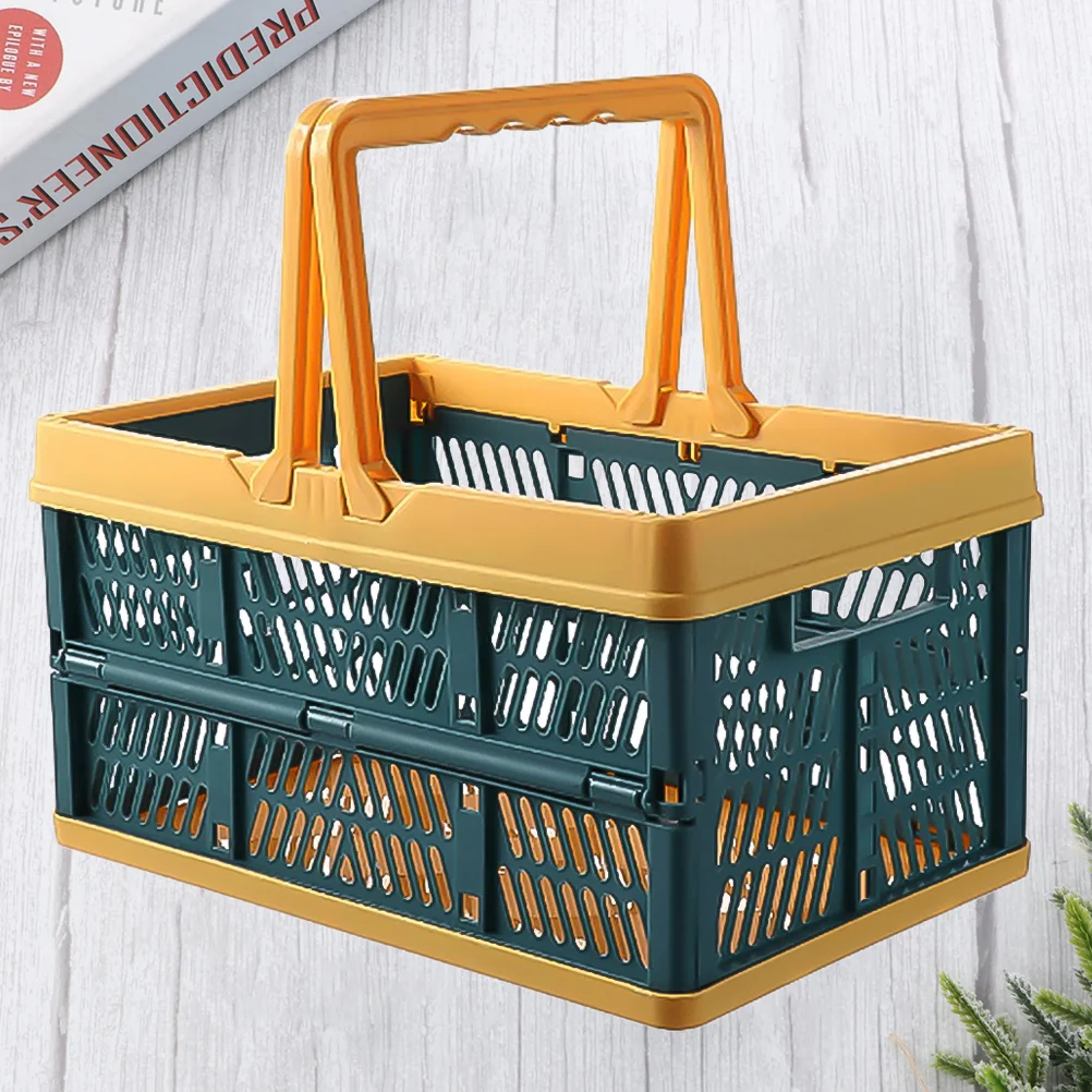 

Creative Household Plastic Storage Basket Desktop Sundry Hand Carry Storage Basket Foldable Desktop Organizer for Home (Green)