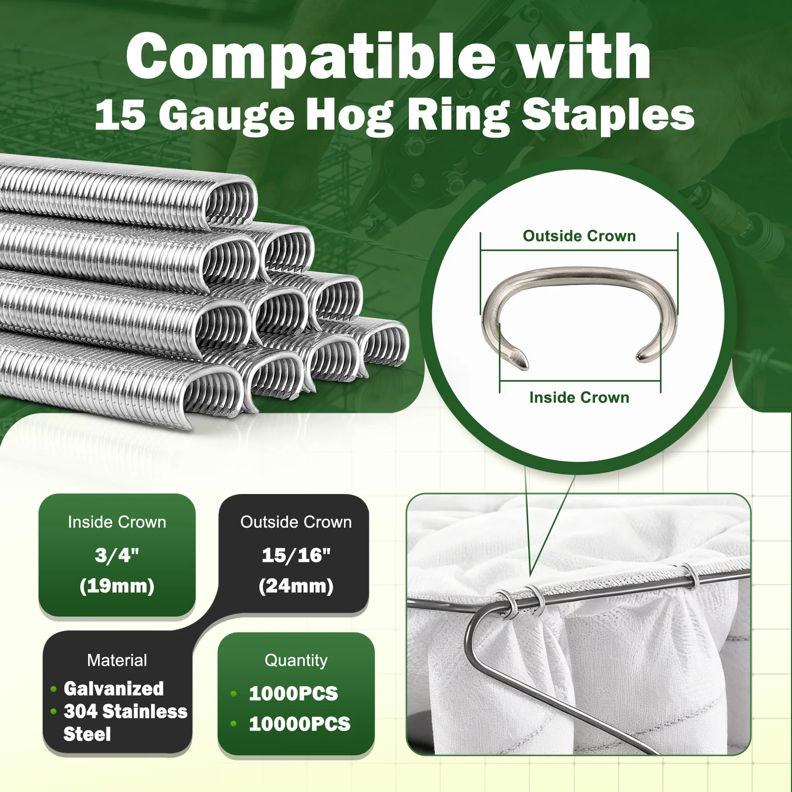 Woodpecker V6C7EF 15 GA  with Long Nose | 3/4-Inch Crown, 7-8mm Closure Diameter |  for Cage, Fence, and Automotive Upholstery