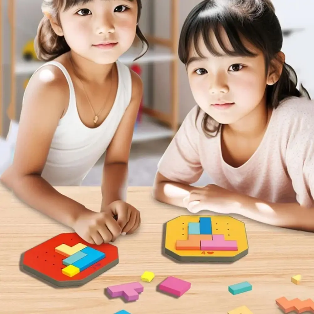 Logisches Denkspiel, Tangram-Puzzle, Geometrie, bunt, für zwei Personen, Schnellfix-Tangram-Puzzlespiel aus Holz