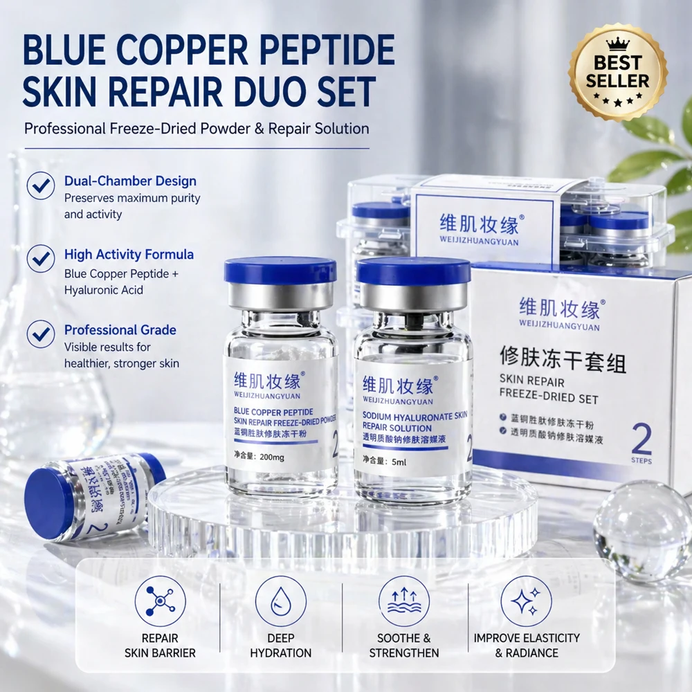 Premium GHK-Cu Blue Copper Peptide Lyophilized Powder Serum Set Firming Moisturizing Facial Skincare Kit