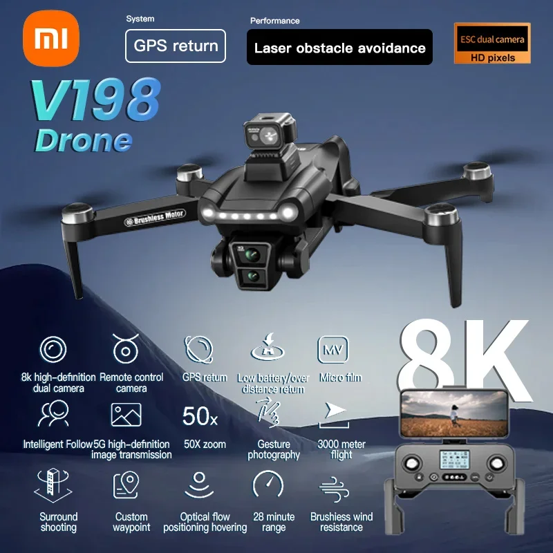 

Xiaomi V198GPS Drone ESC 4K Profesional FPV Brushless Laser obstacle avoidance Aerial Optical Foldable Quadcopter Mini 8K Dron