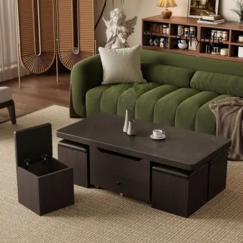 French medieval solid wood liftable coffee table living room dual-purpose multi-functional folding coffee table