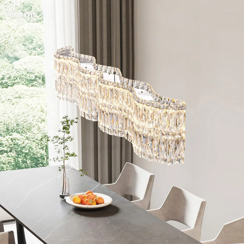 Italian restaurant chandelier one-word strip lamp modern light luxury high-end crystal lamp Zhongshan factory