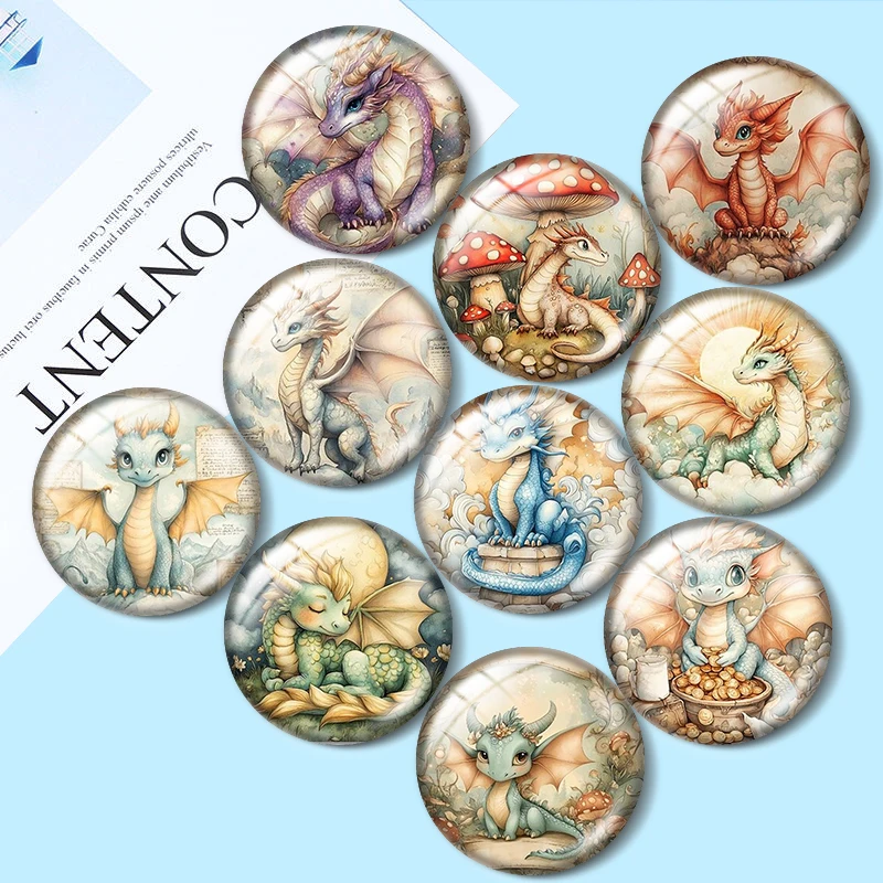 Pendentifs et anneaux en verre cabochon Baby Dragon 12/18/20/25mm pour la fabrication de bijoux, boucles d'oreilles et accessoires de démonstration
