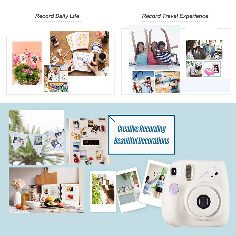 Fujifilm Instax Mini 7+ Camera White For Instax Mini Photo Paper Autofocus Wristband For Girls Birthday New Year Holiday Gifts