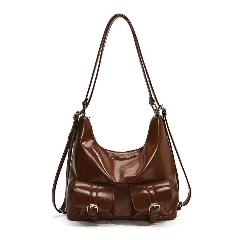

Solid Color Multiple Pockets Backpacks Y2K Style Shoulder Bag PU Leather Crosbody Bag Tote Bag Large Capacity Women's Backpack