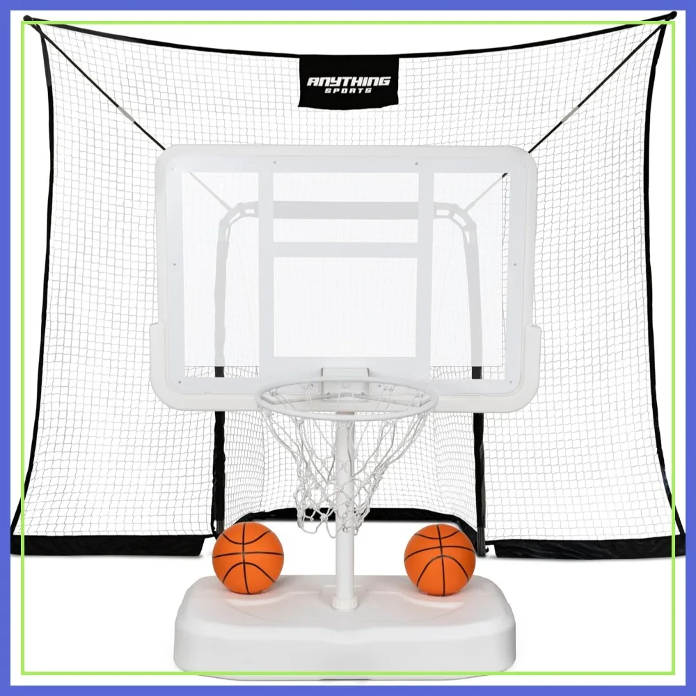 

Poolside Basketball Goal with Backstop - 44x30in Polycarbonate Backboard, 2 Balls & Pump