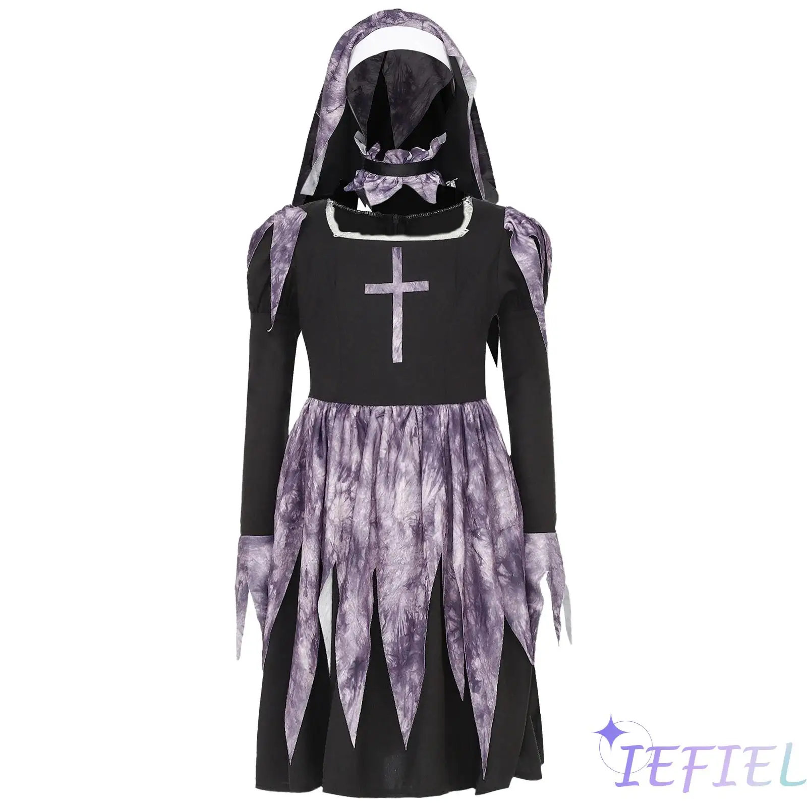 

Kids Girls 3Pcs Elegant Nun Cosplay Costume Set for Girls with Lace Detailing And Matching Veil for Halloween And Religious Play