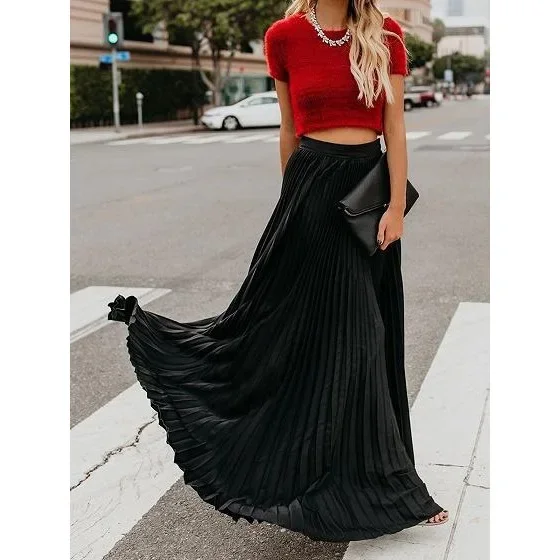 Sexy Summer Half Dress For Women BaiSuo Big Pleat Long Skirt Four Colors Available Fashionable Ladies Casual Skirt