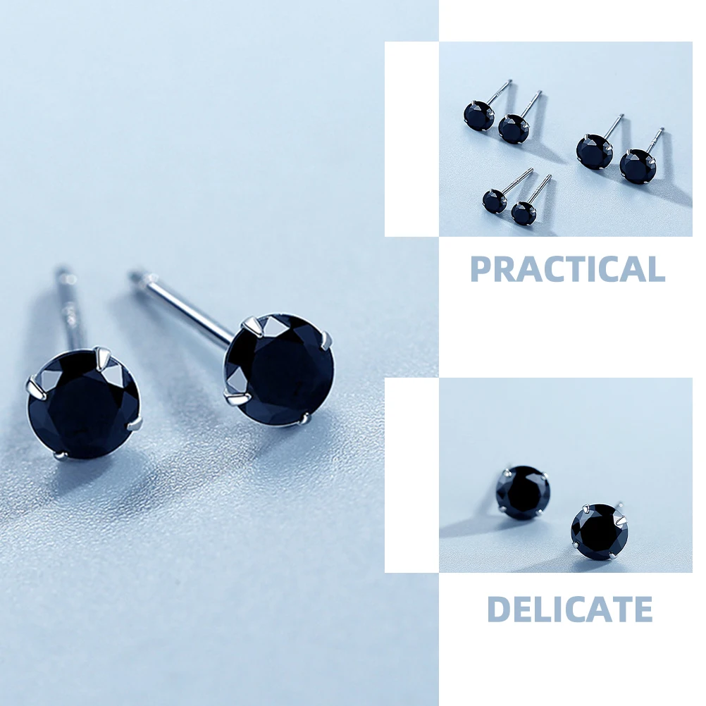 

3 Pairs 2MM 3MM 4MM Cubic Zirconia Stud Earrings for Women Black Delicate Shape Lightweight Safe Comfortable Party Accessories