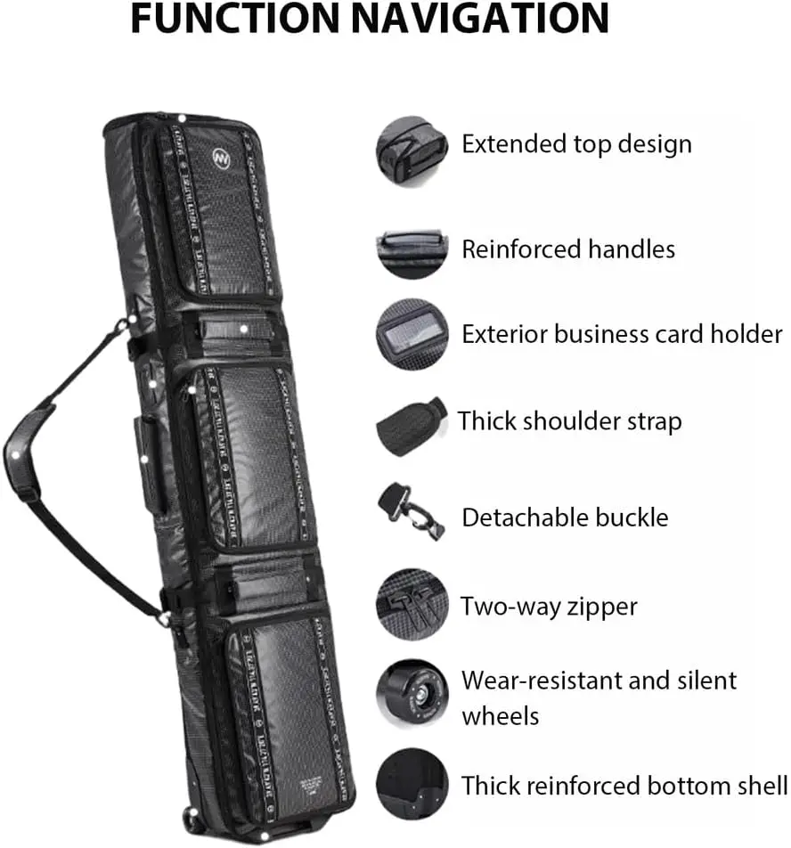 Snowboard Bag with Wheels Waterproof Roller Ski Bags Snowboard Bag for Air Travel Adjustable Length Up to 174 Cm for Boots, Glov