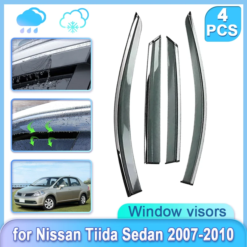 

4x Car Window Door Visor for Nissan Tiida Latio Sedan C11 2007~2010 Weathershield Door Visor Wind Rain Guard Shades Accessories