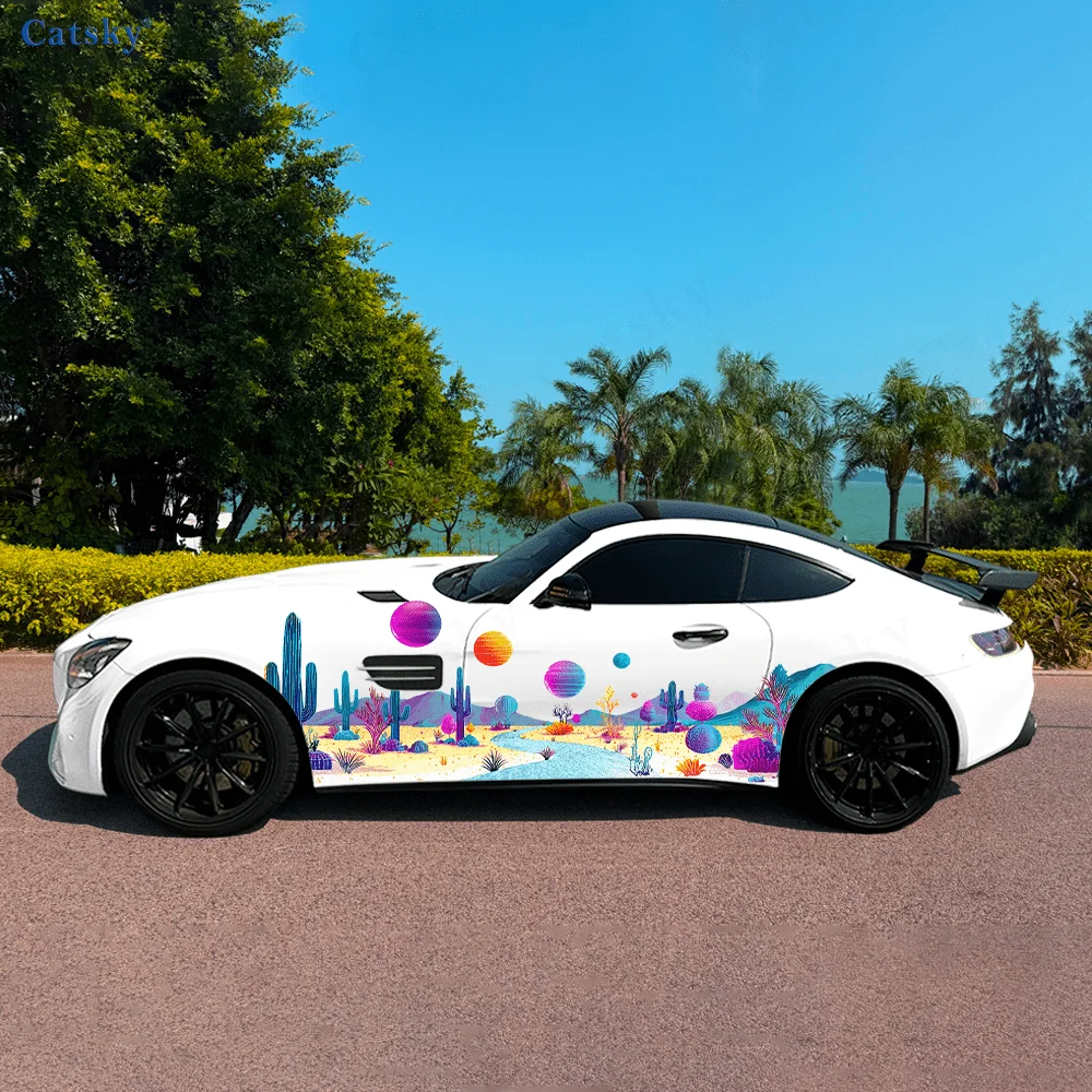 cactus-desert-sky-neon-balls-car-side-sticker-decorpvc-waterproof-scratch-resistant-decalcar-protectionauto-accessories-gift