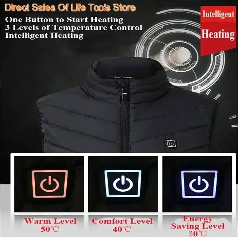 9/21 Areas Heated Jacket Winter Warm Vest USB Men\'s Heating Jacket Heated Vest Coat Hunting Hiking Camping Outdoor Male Clothing