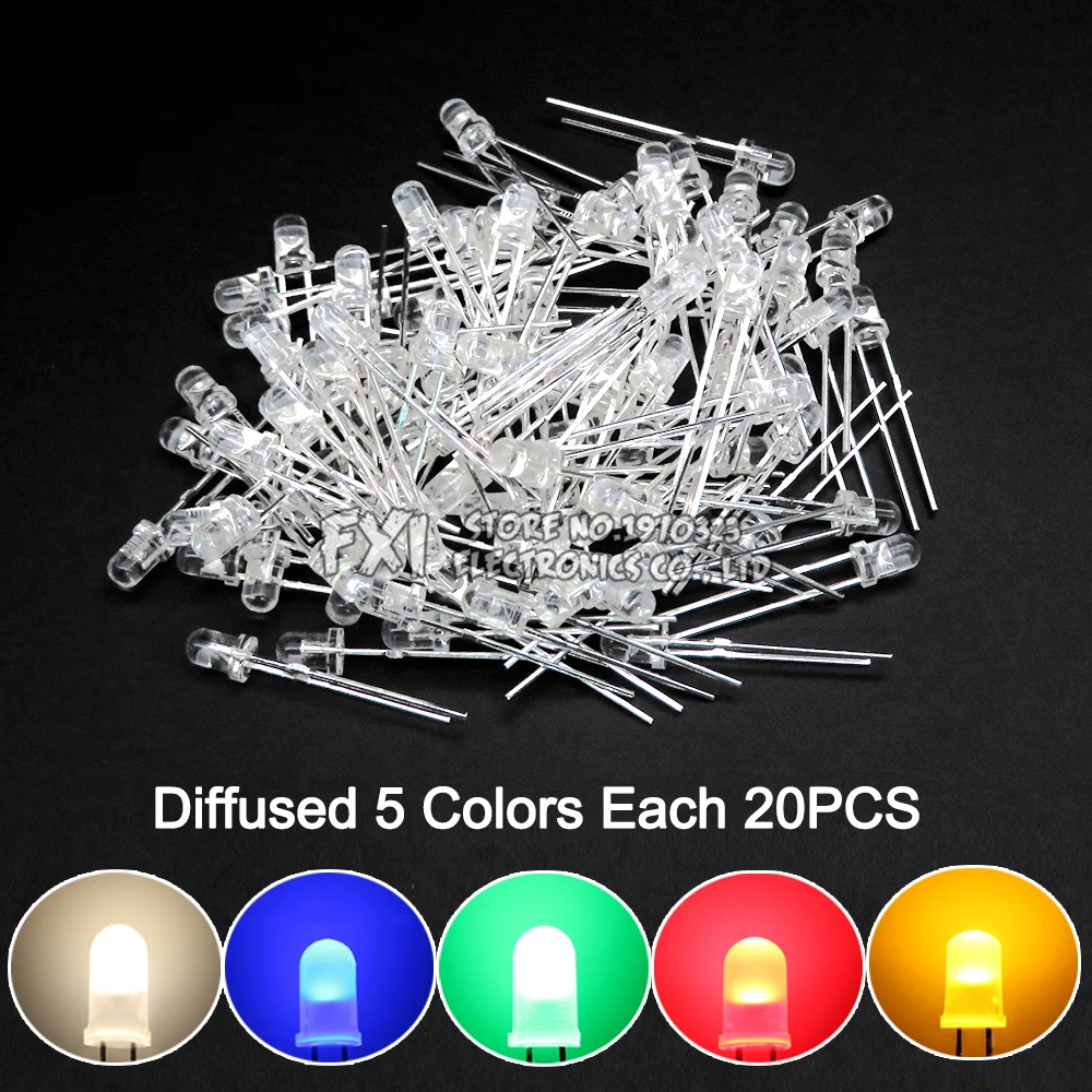 100PCS F3 LED Diode 3MM Assorted Kit White Green Red Blue Yellow Orange Pink Purple Warm White DIY kit Light Emitting Diode bxv