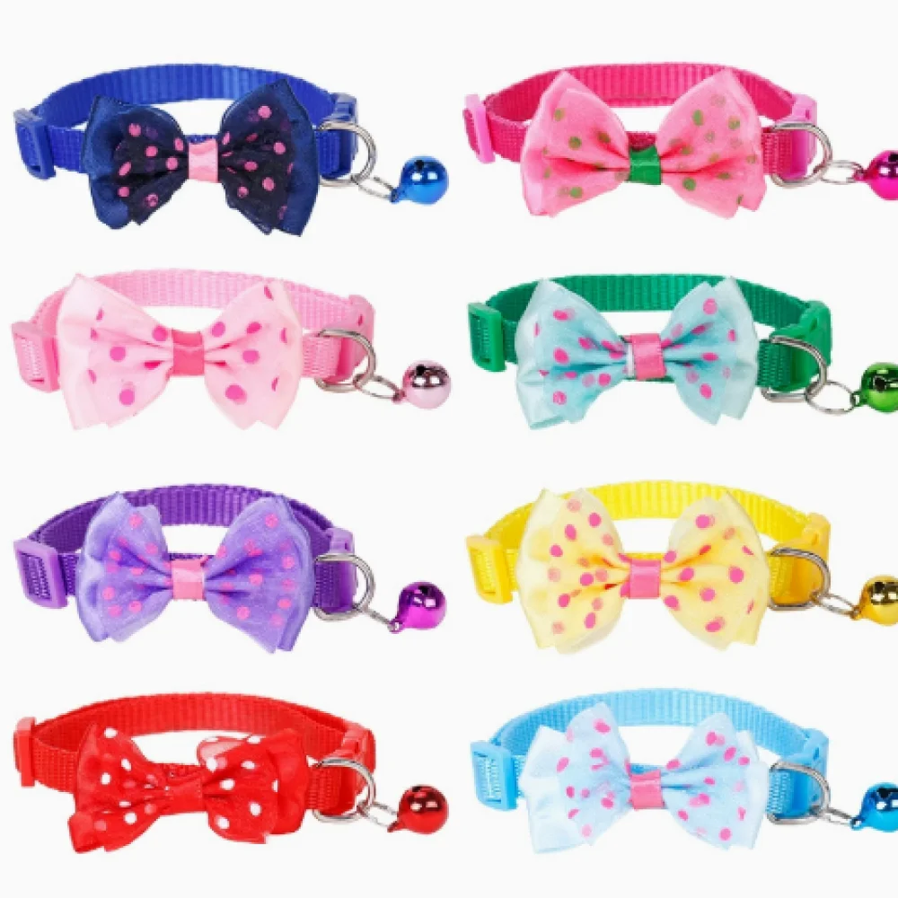 Pet Bowknot Collar with Bell, Adjustable Cute Kitten Puppy Collar, Random Color, 2 Pieces