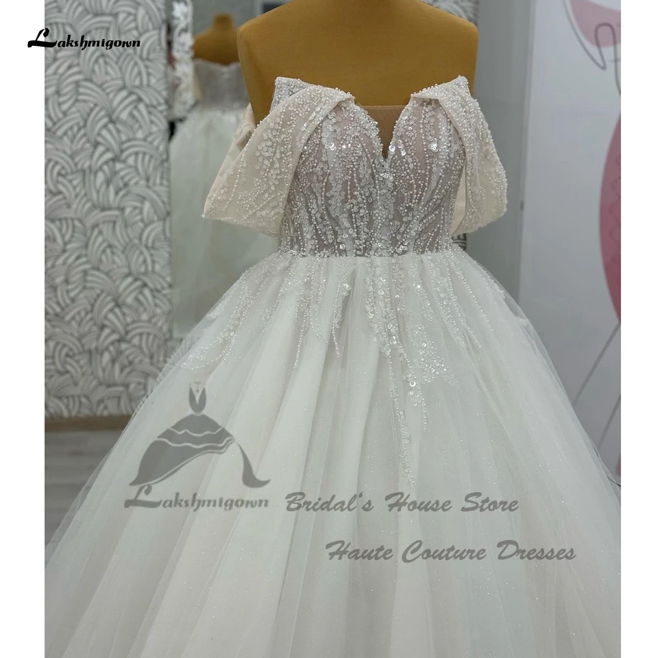 Lakshmigown Luxury Women Tulle Wedding Gowns Lace Up Back 2024 Gorgeous Bride Church Wedding Dresses Beading Off Shoulder