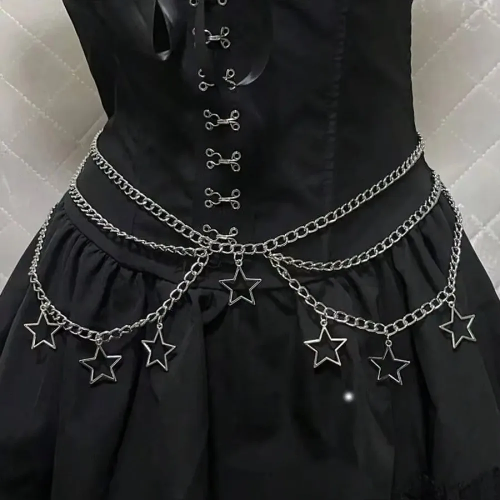 

Trendy Punk Goth Women Waist Chain Y2K Five-Pointed Star Waist Belt Dress Decoration Moon JK Accessory