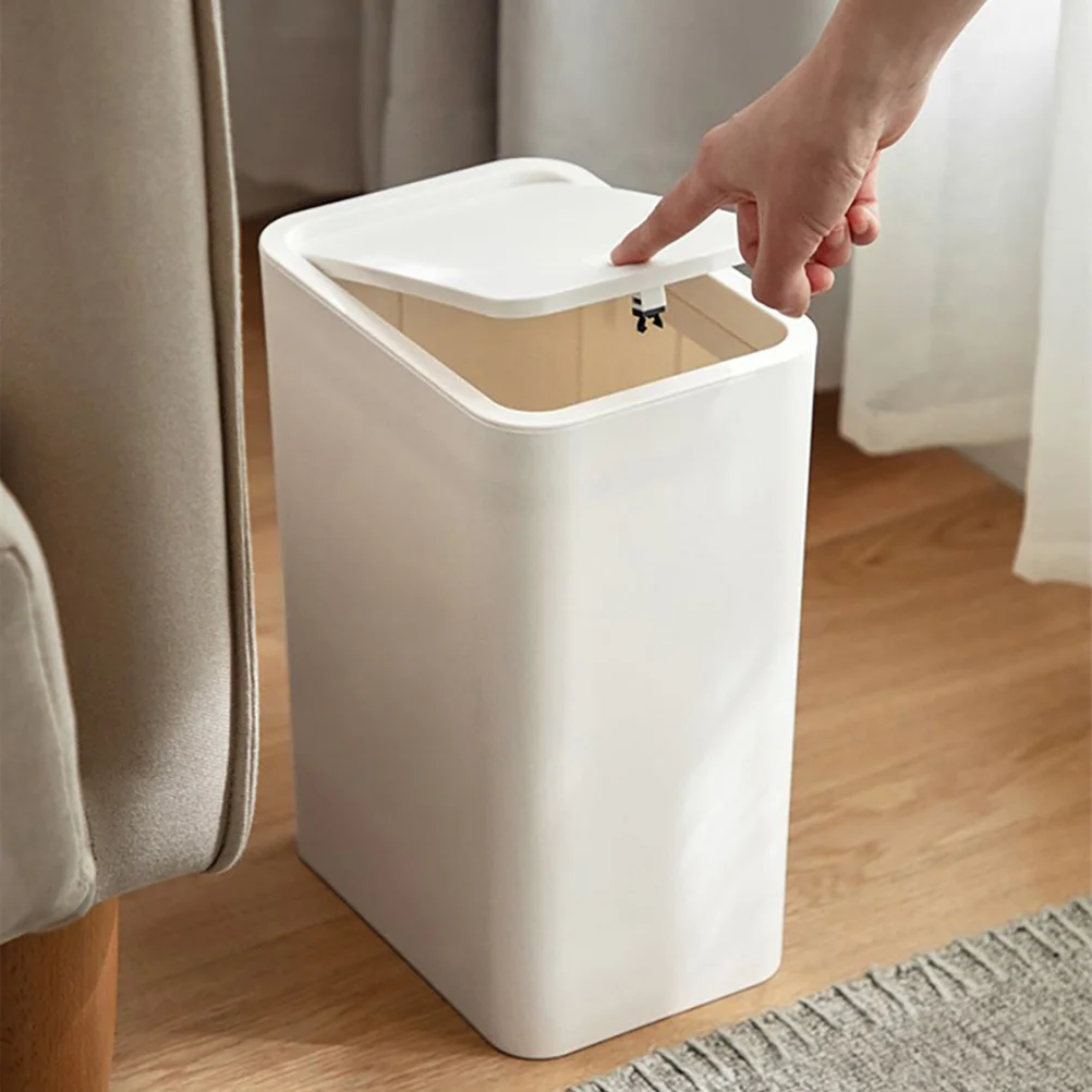 

1Pcs Push-Type Trash Can Household Trash Bin with Lid Large Capacity Kitchen Waste Container Hidden Sleeve Design