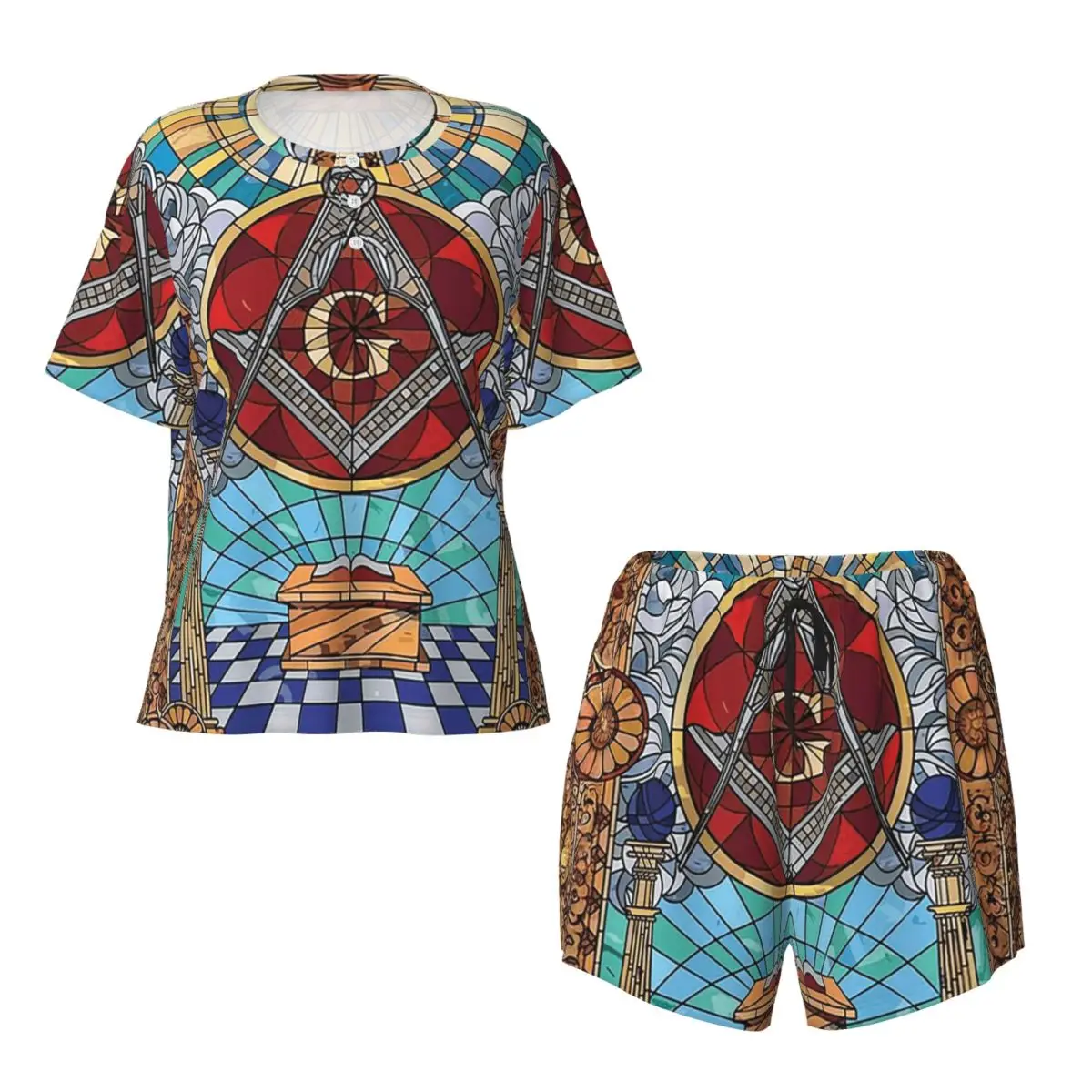 The Eternal Light Of The Freemason Masonic Mason Round Neck Short Sleeves Nightdress for Sleeping Sleepshirts Women Soft