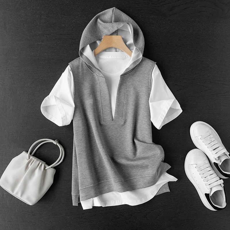 مكافحة الشيخوخة مقنعين V-Ne سترة المرأة Faionable قطعتين مجموعة تصميم فاخر جولة Ne T-irt اللون تنوعا #1